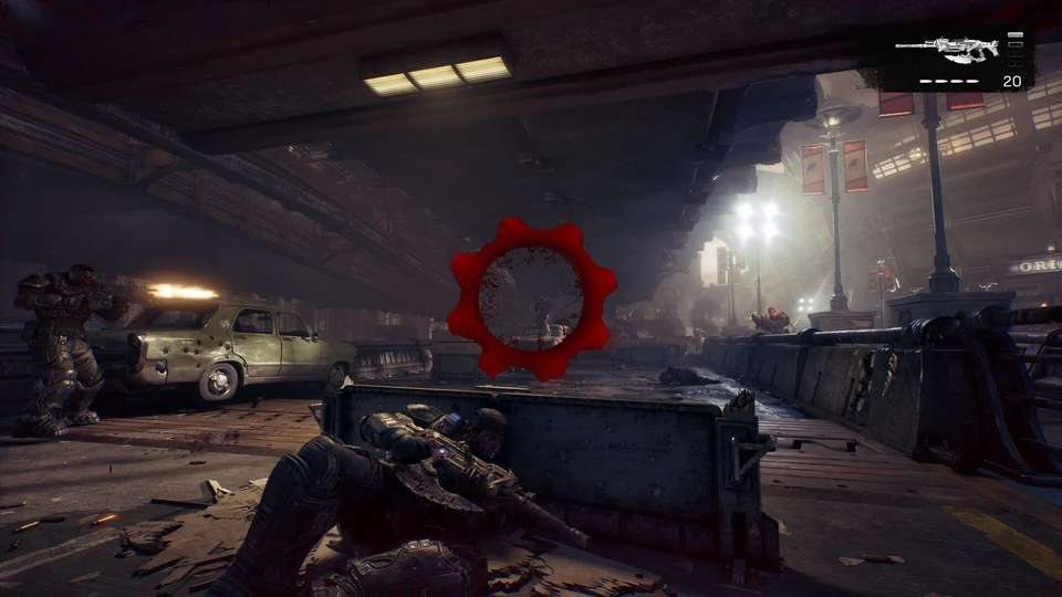 COG soldier taking cover during a firefight with Locust enemies