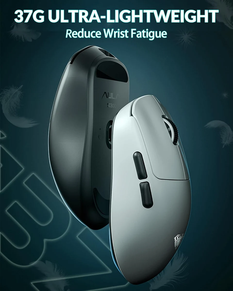 Side profile of the lightweight AULA SC800 Black gaming mouse