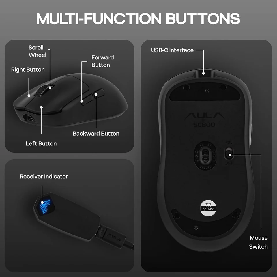 Close-up of the AULA SC800 left and right mouse buttons