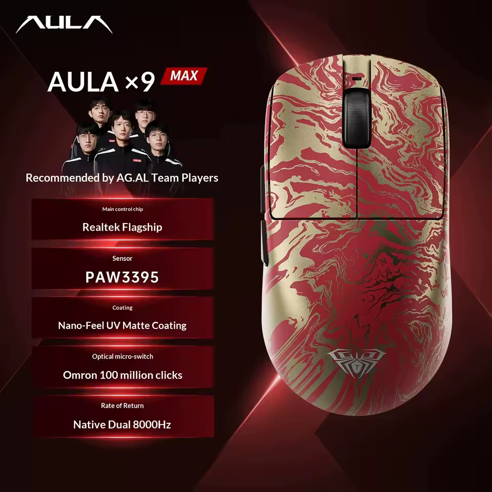 AULA X9 MAX Liquid Red gaming mouse with a glossy red finish