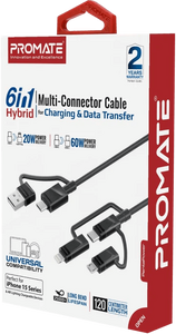 Promate PENTAPOWER 6-in-1 Cable 60W TYPE-A/C to Micro/TYPE-C/Lightning (1.2m)  for sale in Egypt from Games2Egypt