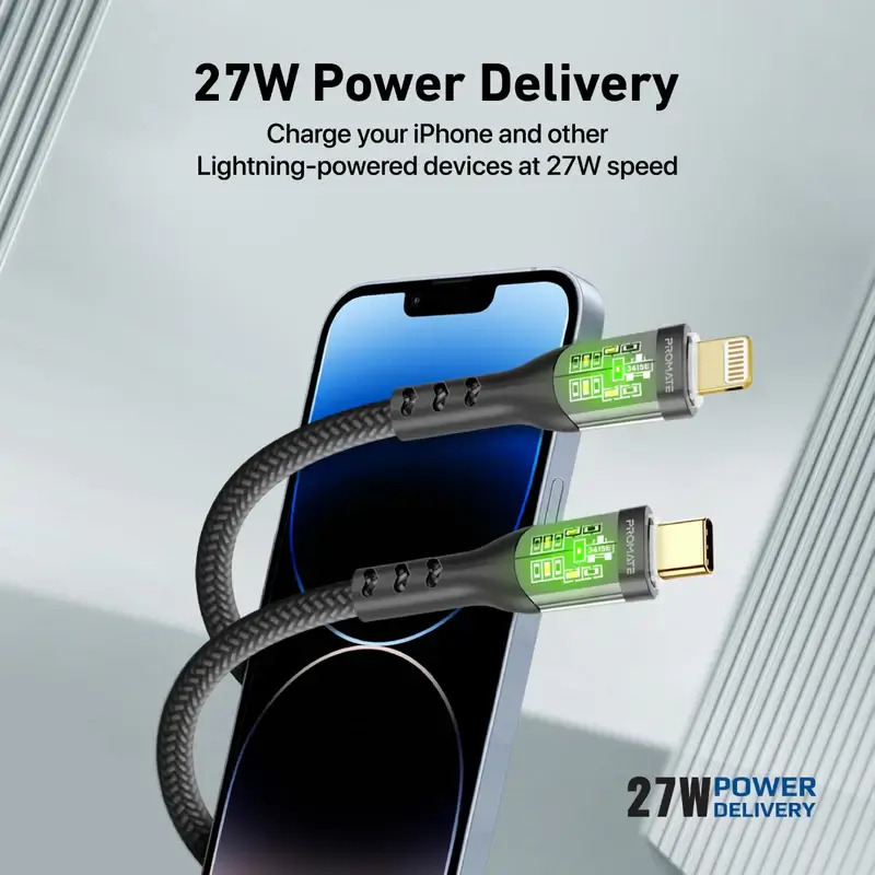 Promate TRANSLINE-CI 27W Ultra-Fast Type-C to Lightning Cable (1.2m) – image 6
