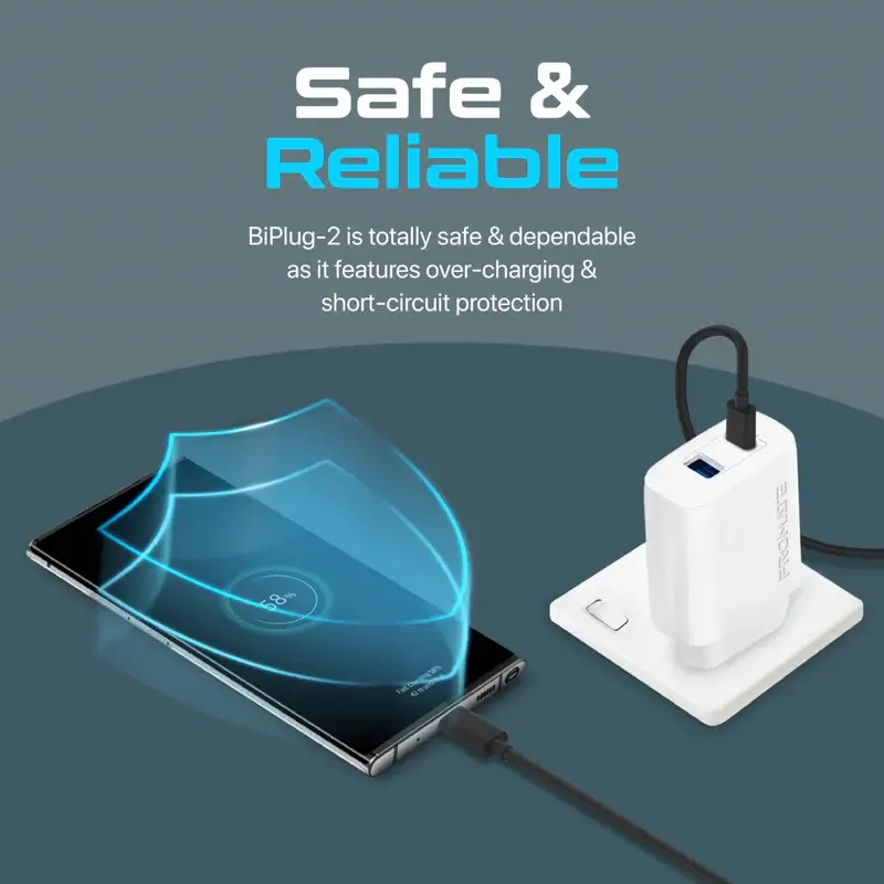 Promate BiPlug-2 Wall Charger 17W - White – image 5