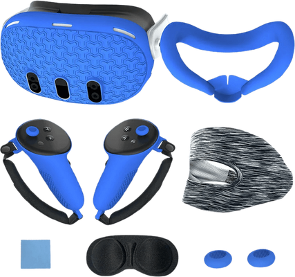 VR Full Set Silicone Cover (7 Pieces) For Meta/Oculus Quest 3 - Blue