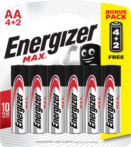 Energizer AA Max Alkaline Batteries (4+2) -  for sale in Egypt from Games2Egypt