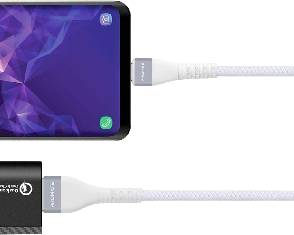 Promate Reversible Cable Zinc Alloy Anti-Break TPE with Braiding Effect - White – image 4