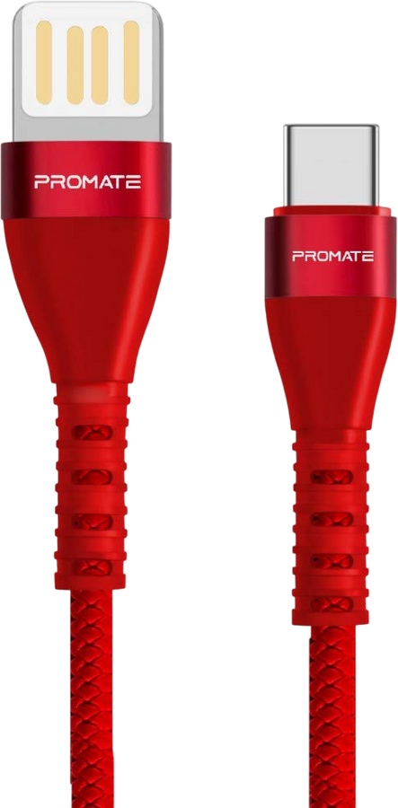 Promate Reversible Cable Zinc Alloy Anti-Break TPE with Braiding Effect - Red – image 2