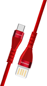 Promate Reversible Cable Zinc Alloy Anti-Break TPE with Braiding Effect - Red -  for sale in Egypt from Games2Egypt