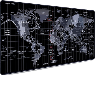 Mouse Pad World Map Gray XXL Extended Size