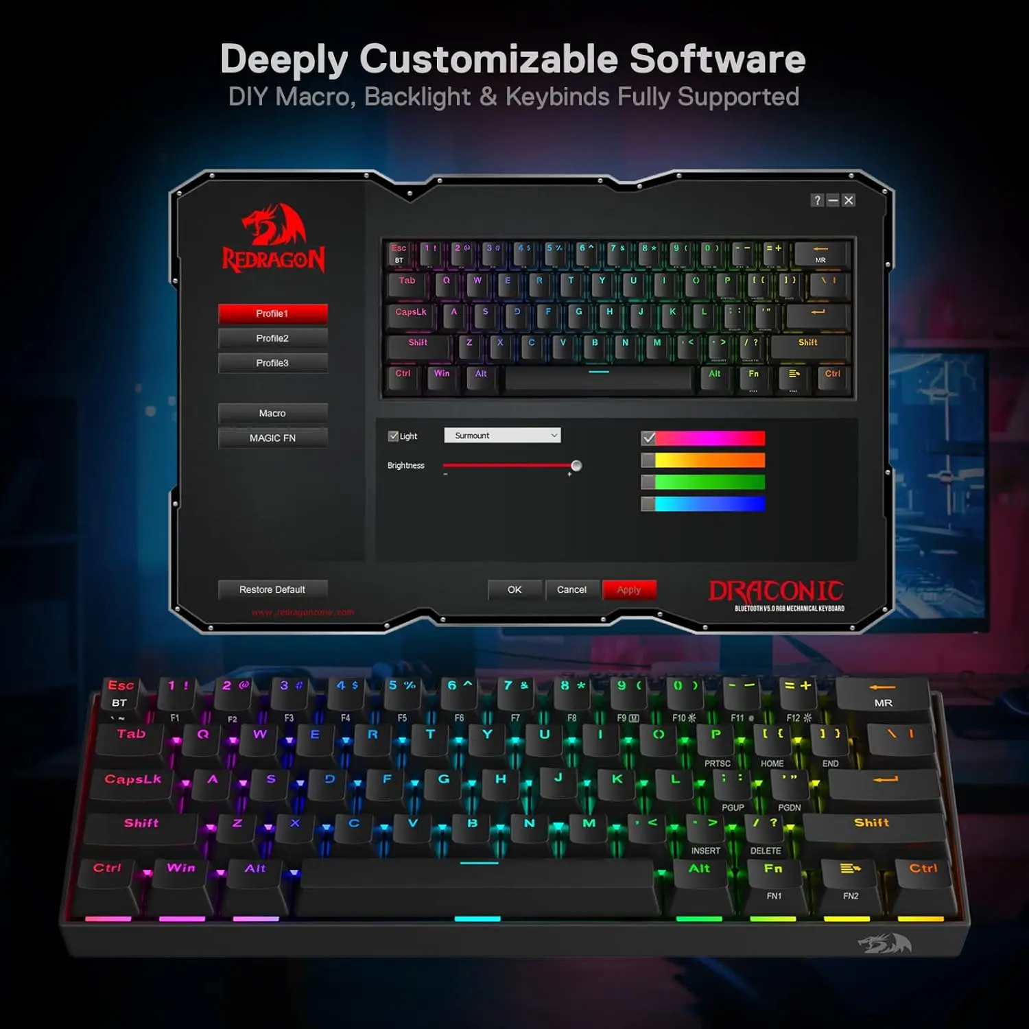 REDRAGON K530 Draconic Pro RGB 60% Gaming Wireless Mechanical Keyboard - Black - Open Sealed  for sale in Egypt from Games2Egypt