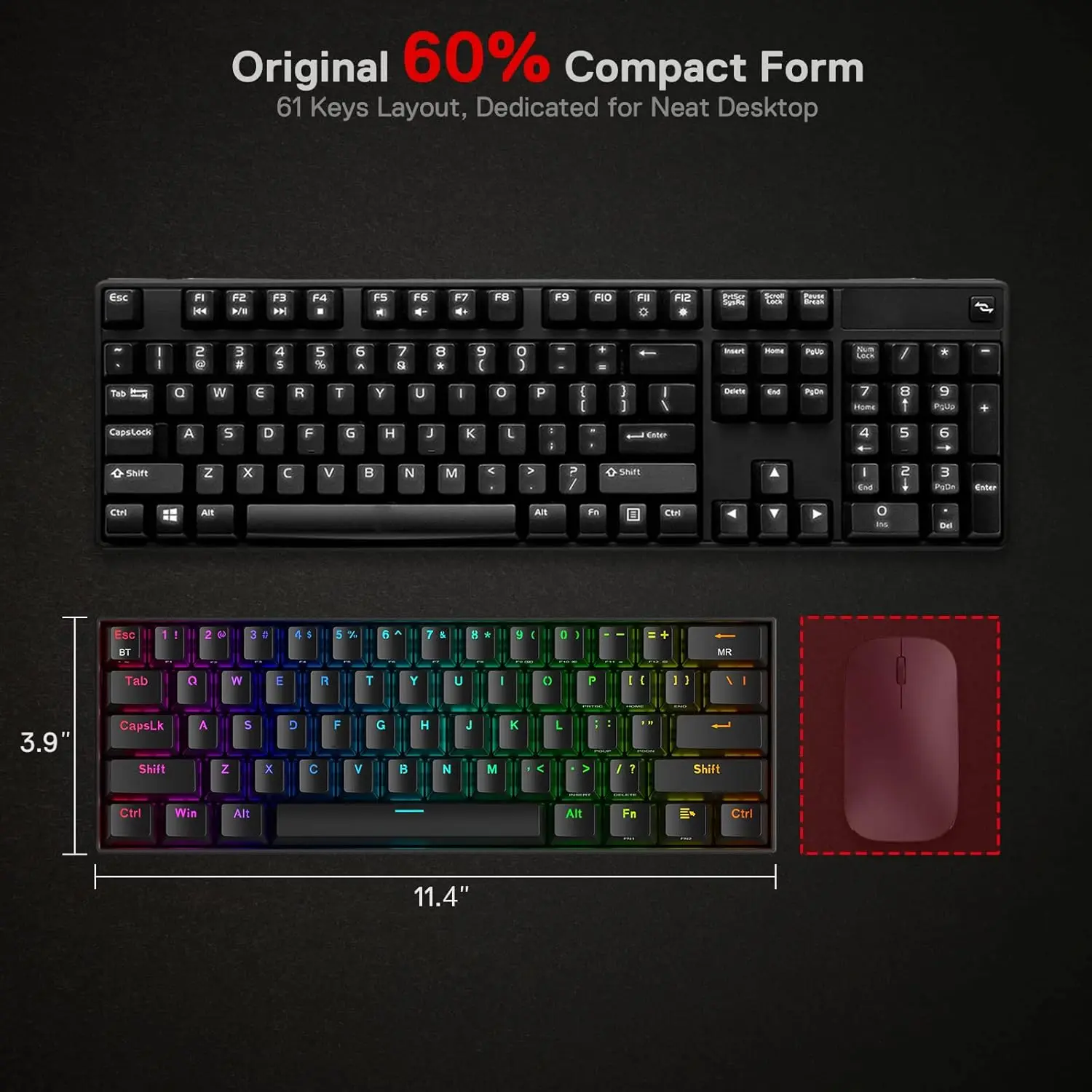 REDRAGON K530 Draconic Pro RGB 60% Gaming Wireless Mechanical Keyboard - Black - Open Sealed  for sale in Egypt from Games2Egypt