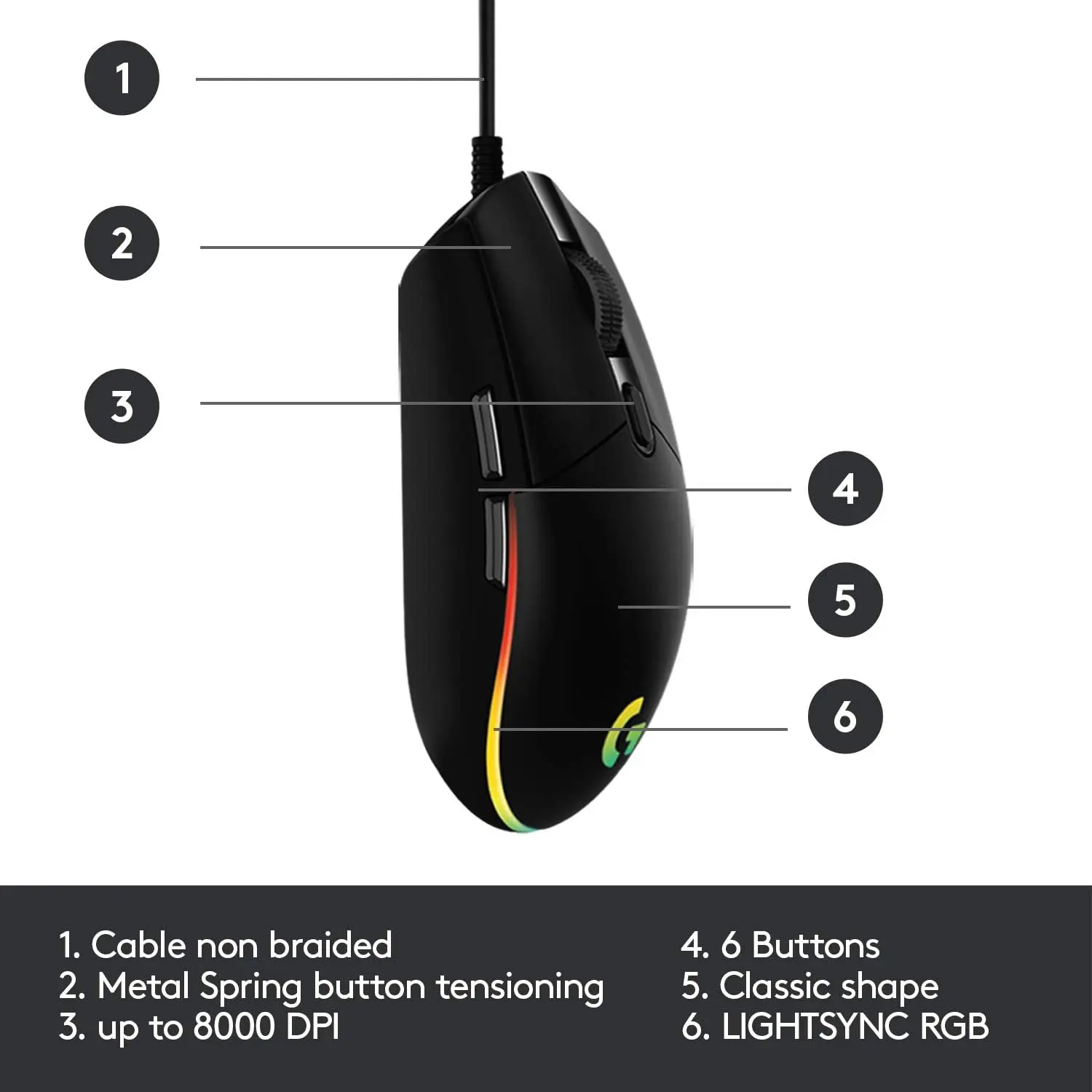 Logitech G203 Lightsync Optical Wired Gaming Mouse RGB - Black  for sale in Egypt from Games2Egypt