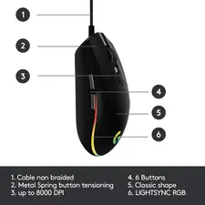Logitech G203 Lightsync Optical Wired Gaming Mouse RGB - Black  for sale in Egypt from Games2Egypt