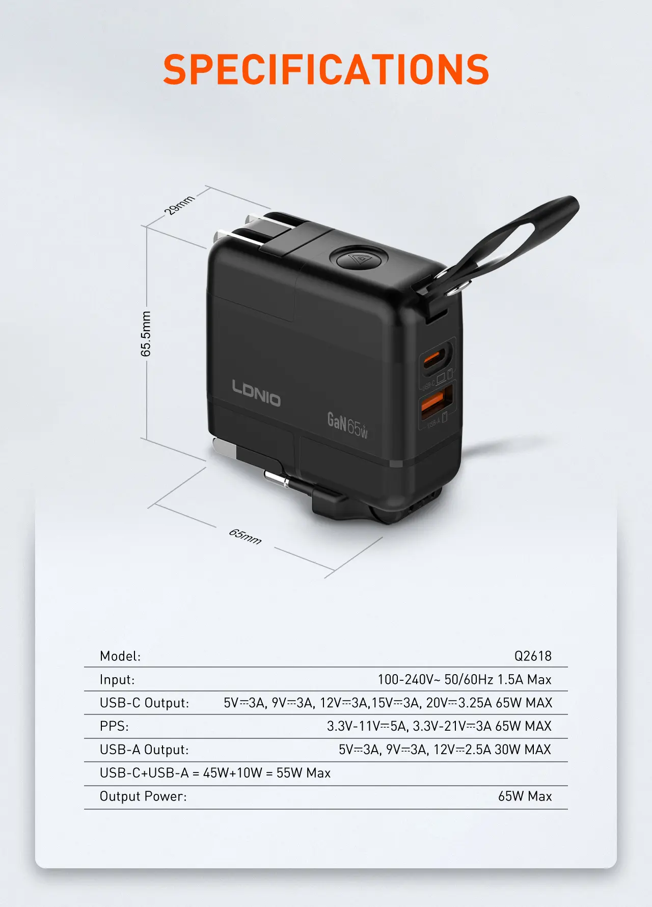 LDNIO Q2618 GaN Fast Charging Universal Travel Fast Charger 65W  for sale in Egypt from Games2Egypt