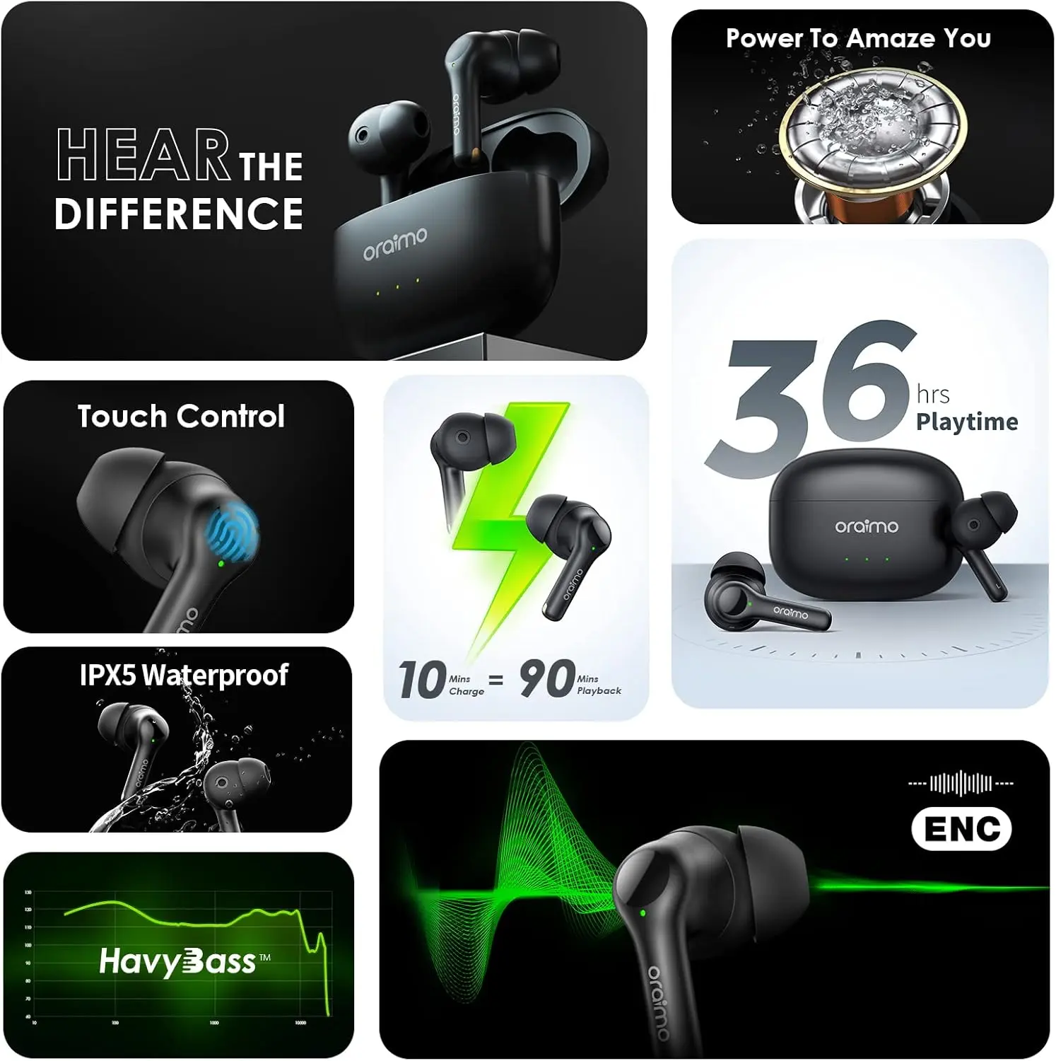 Oraimo FreePods 3C Wireless Earbuds - Black  for sale in Egypt from Games2Egypt