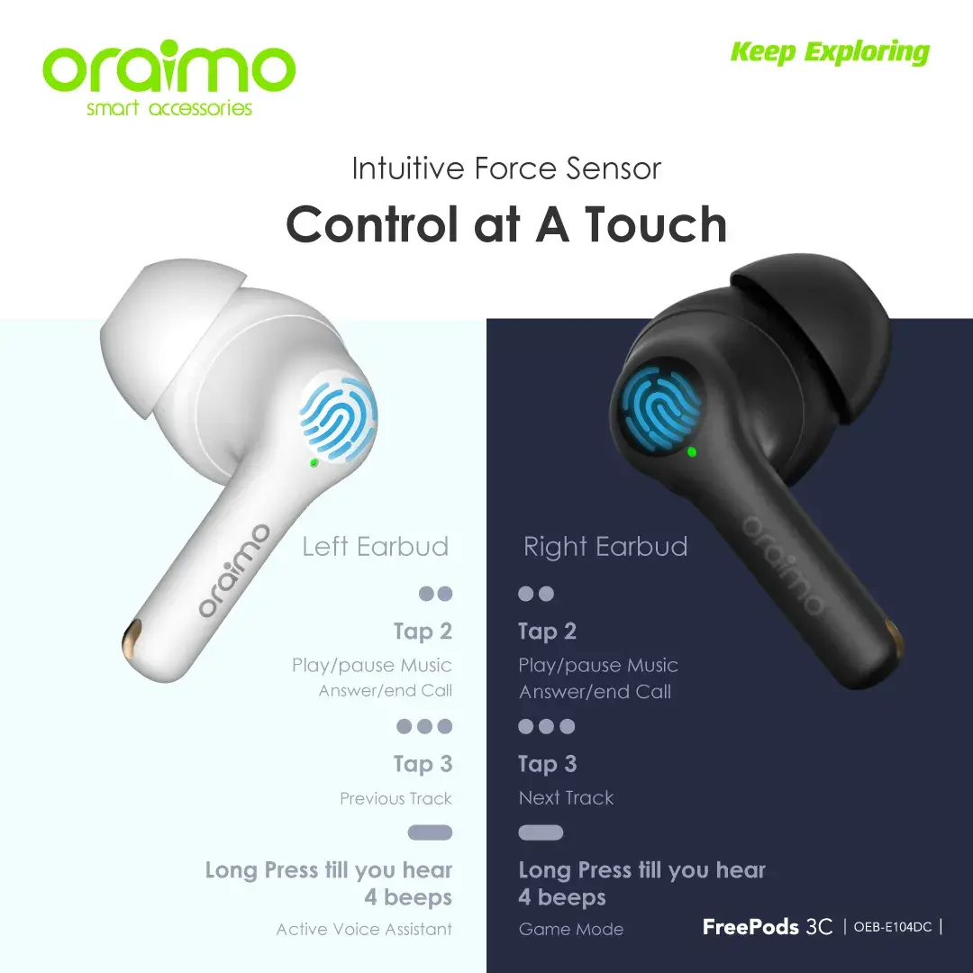 Oraimo FreePods 3C Wireless Earbuds - Black  for sale in Egypt from Games2Egypt