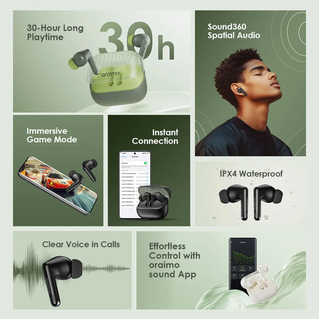 Oraimo SpaceBuds Neo Wireless Earbuds - Black  for sale in Egypt from Games2Egypt