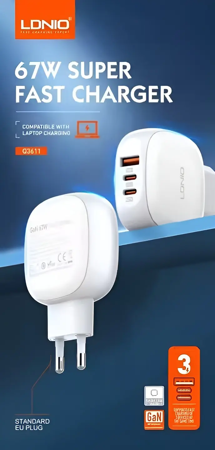 LDNIO Q3611 3 Ports Dual Port PD&QC Fast Charger 67W  for sale in Egypt from Games2Egypt