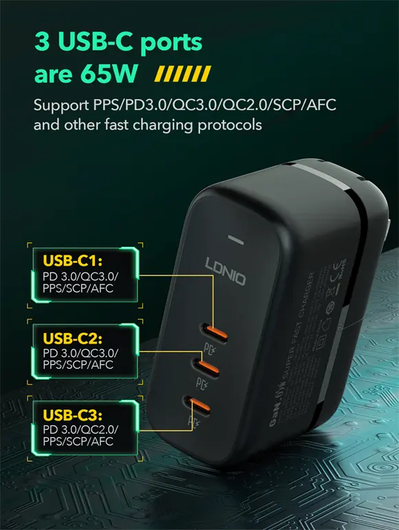LDNIO Q367 GaN Supper Fast Charger 65W  for sale in Egypt from Games2Egypt