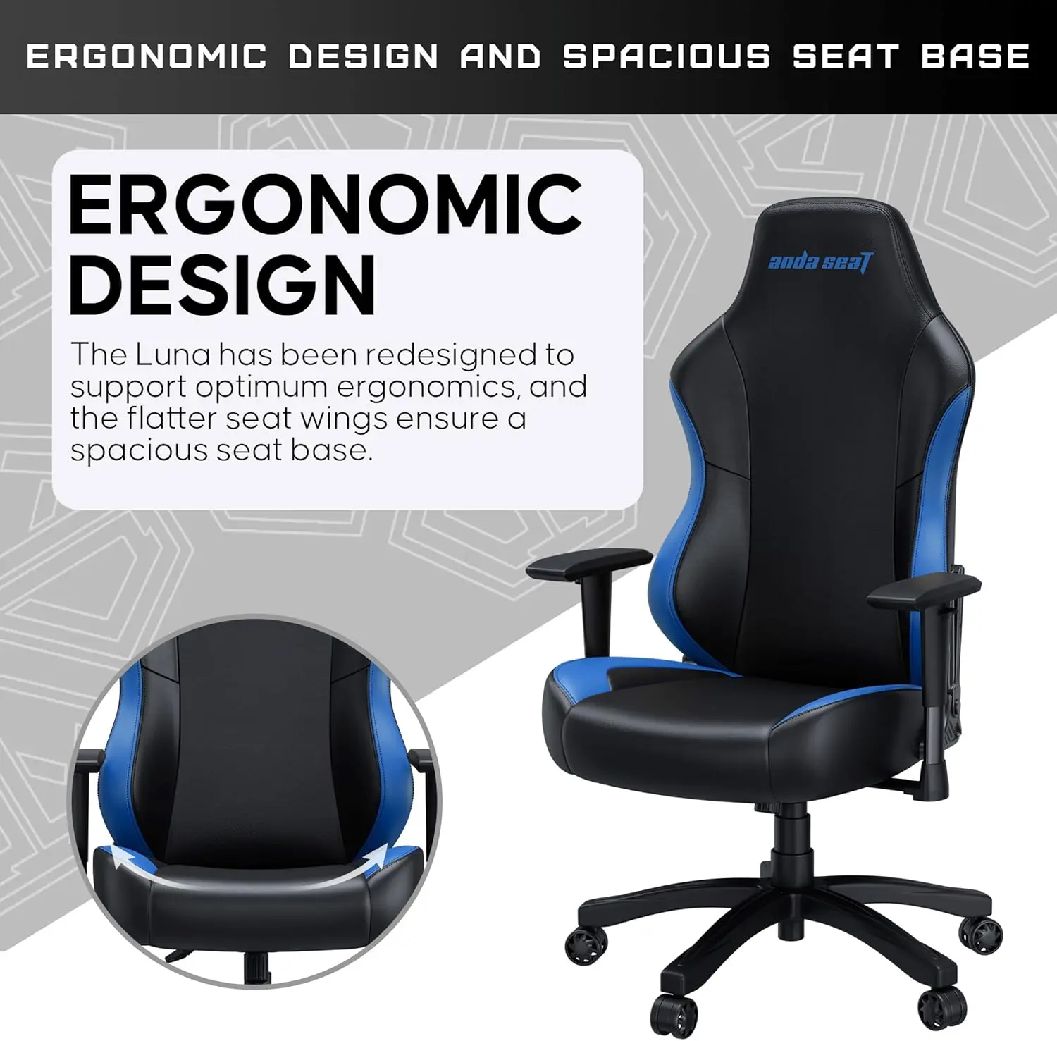 Anda Seat Luna Large Gaming Chair – Black/Blue  for sale in Egypt from Games2Egypt