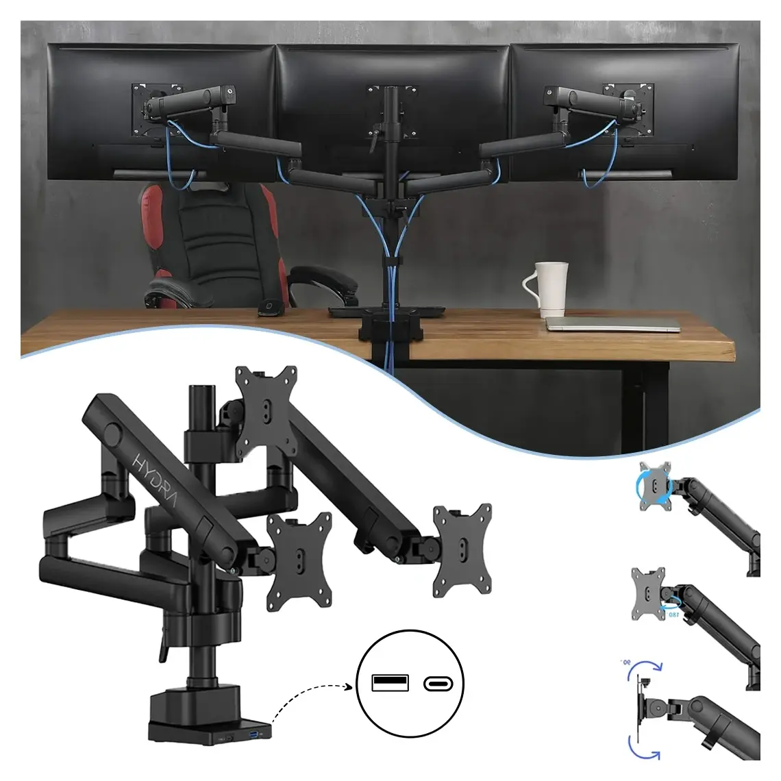 SADES Hydra SA-MS03 Triple Monitor Mount Arm - Black  for sale in Egypt from Games2Egypt