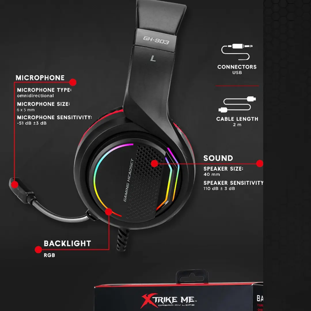 Xtrike Me Backlit 7.1 Surround Gaming Headset GH-903  for sale in Egypt from Games2Egypt