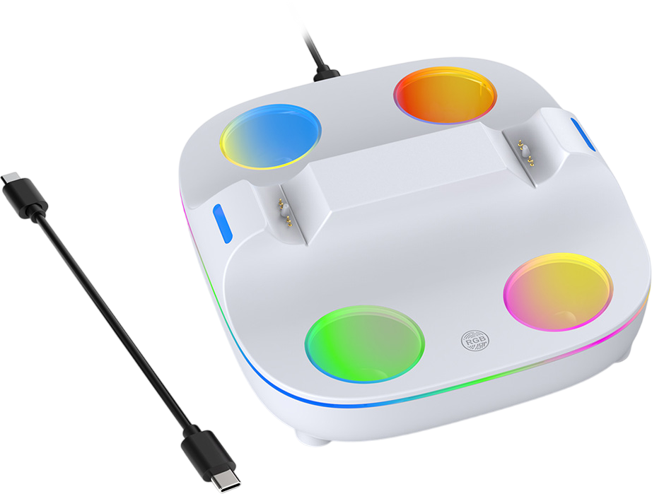 قاعدة شحن مزدوجة من دوبي بالشاحن بألوان وإضاءة متأثرة لوحدات تحكم بلايستيشن 5 - ابيض  للبيع في مصر من خلال Games2Egypt
