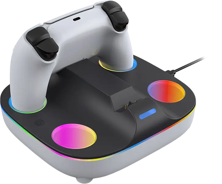 Charging Base Dual Charger Color Lighting Effect For PS5 Controller - White  for sale in Egypt from Games2Egypt