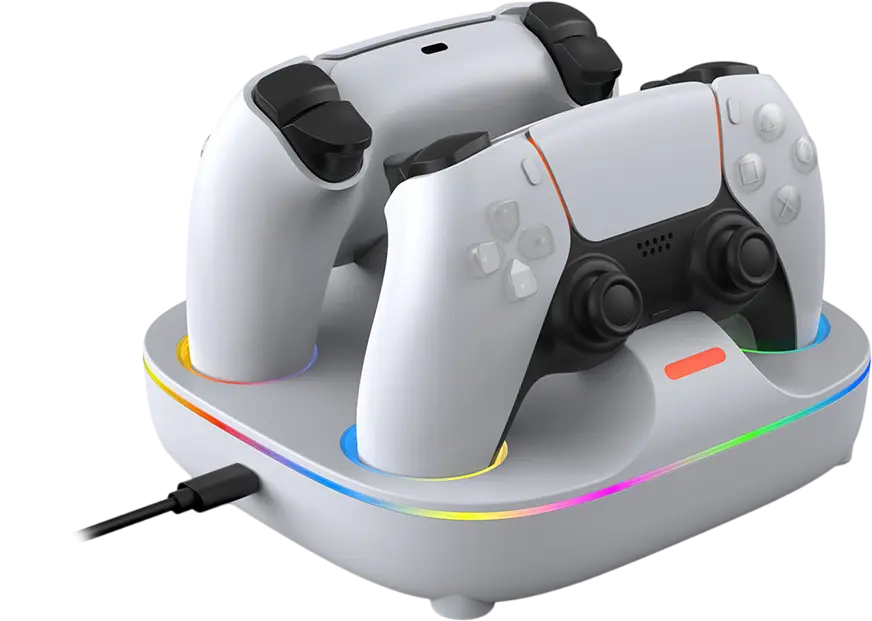 Charging Base Dual Charger Color Lighting Effect For PS5 Controller - White  for sale in Egypt from Games2Egypt