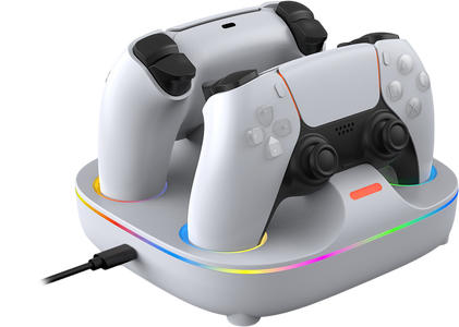 Charging Base Dual Charger Color Lighting Effect For PS5 Controller - White -  for sale in Egypt from Games2Egypt