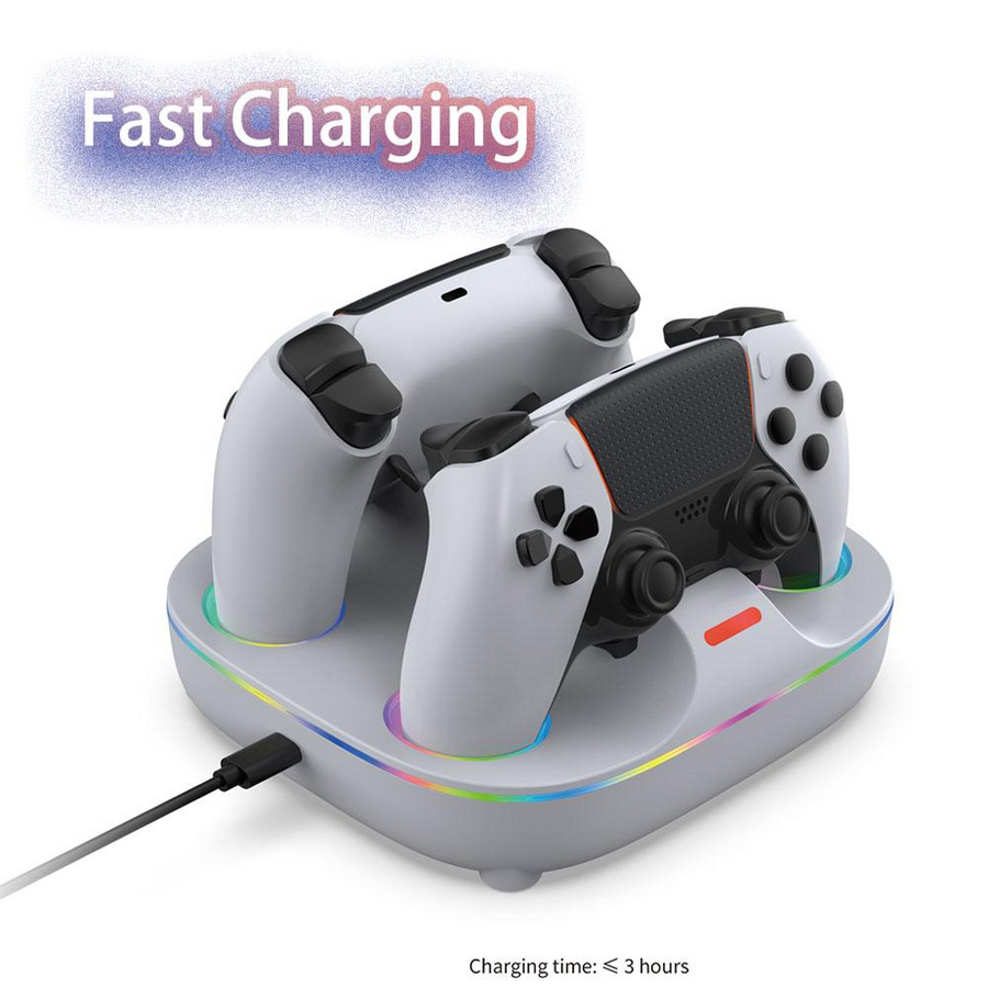 DOBE Charging Base Dual Charger Color Lighting Effect For PS5 Controller - White – image 5