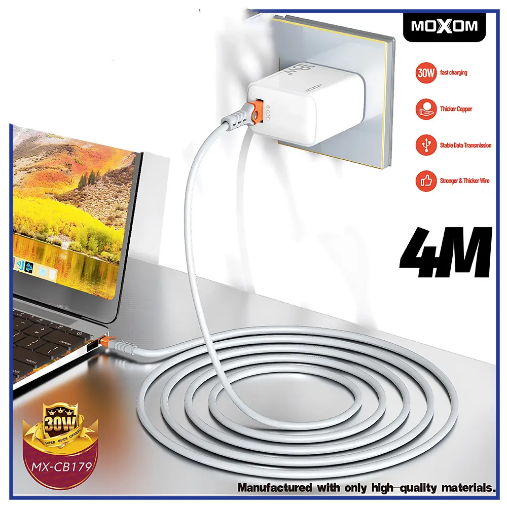 MOXOM Fast Charging Data Cable 30W lightning - 4M  for sale in Egypt from Games2Egypt