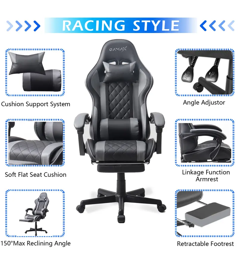 Gamax Gaming Chair 1-LT001L - Gray  for sale in Egypt from Games2Egypt