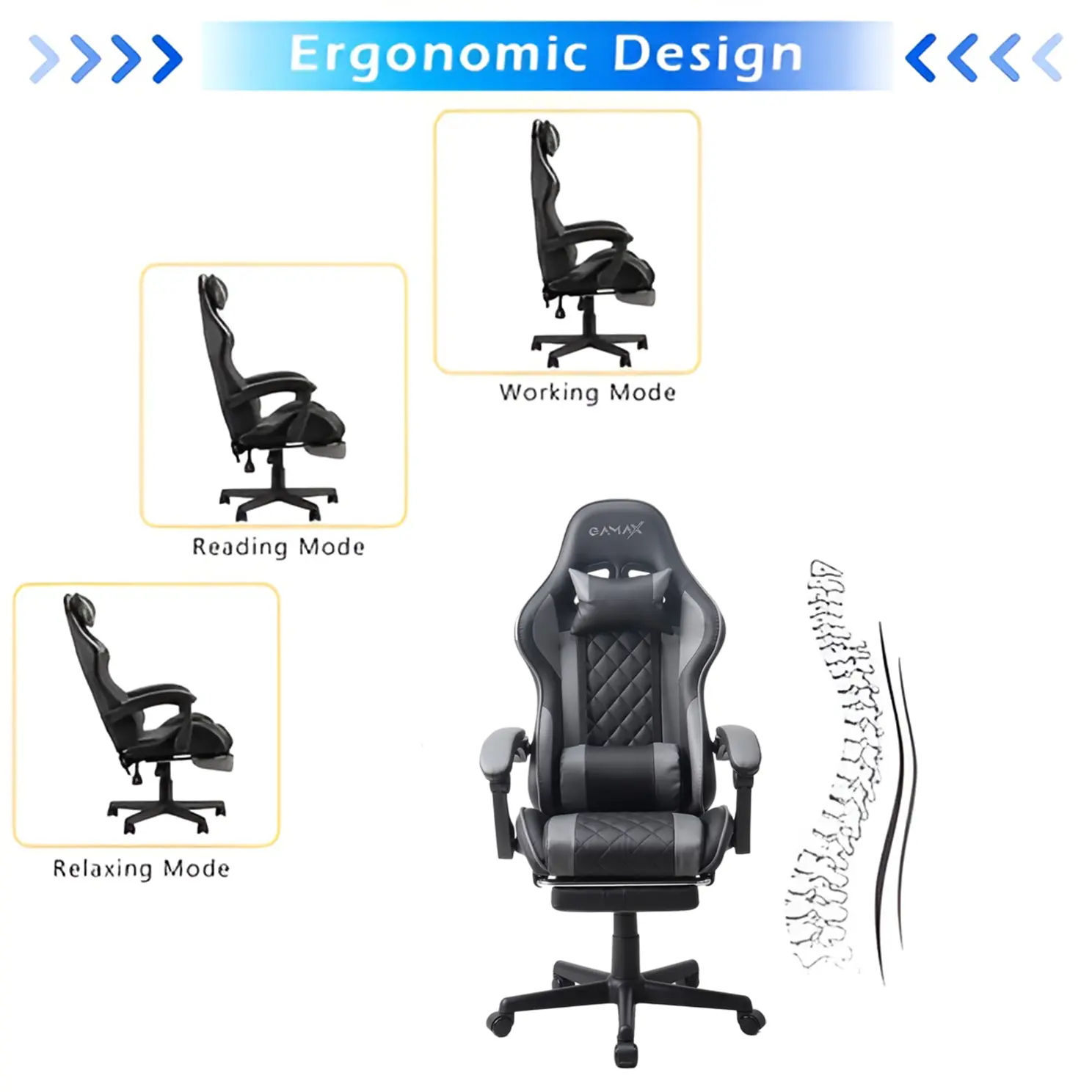 Gamax Gaming Chair 1-LT001L - Gray  for sale in Egypt from Games2Egypt
