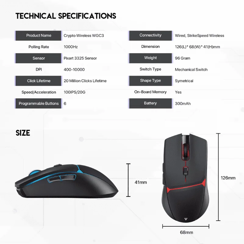 Fantech CRYPTO WGC3 Wireless Gaming Mouse - Black – image 6