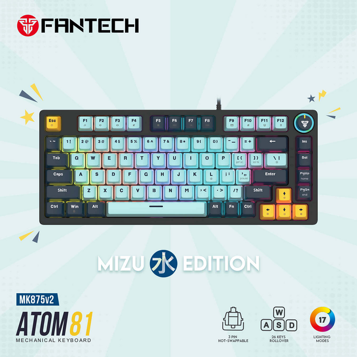 كيبورد جيمنج سلكية ميكانيكية ATOM81 MK875V2 من فانتيك سويتش ازرق  للبيع في مصر من خلال Games2Egypt