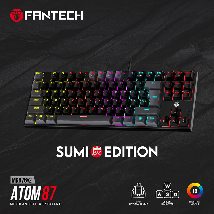 كيبورد جيمنج سلكية ميكانيكية ATOM87 MK876v2 من فانتيك أسود سويتش أحمر  للبيع في مصر من خلال Games2Egypt