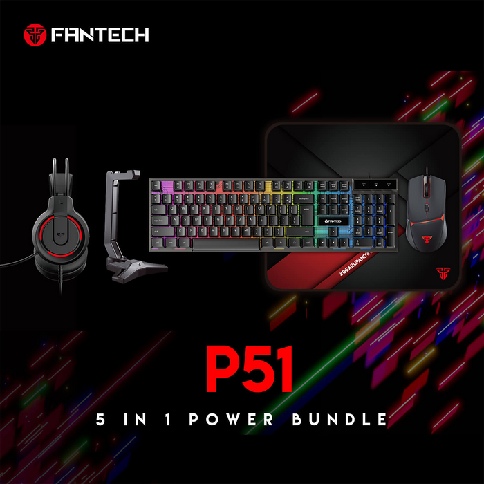 كومبو فانتيك P51 باندل هيرو 5*1 جيمنج ماوس+ كيبورد + بادة ماوس + سماعات + ستاند سماعات  للبيع في مصر من خلال Games2Egypt