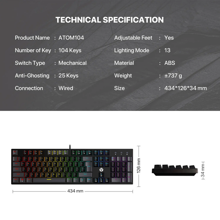 Fantech ATOM104 MK886V2 Wired Mechanical Gaming Keyboard Black - Red Switch   for sale in Egypt from Games2Egypt