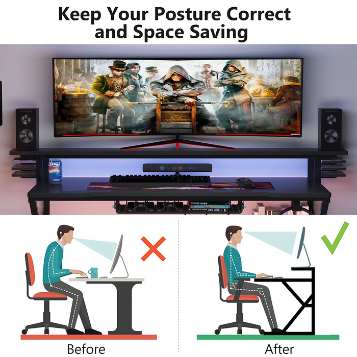  Gaming Desk with Storage Shelf and Monitors Shelf 5*1 - Black  for sale in Egypt from Games2Egypt