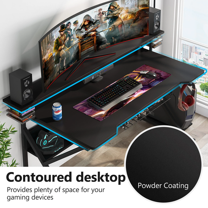  Gaming Desk with Storage Shelf and Monitors Shelf 5*1 - Black  for sale in Egypt from Games2Egypt