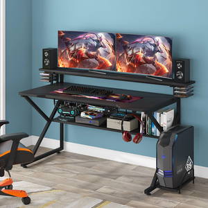  Gaming Desk with Storage Shelf and Monitors Shelf 5*1 - Black  for sale in Egypt from Games2Egypt