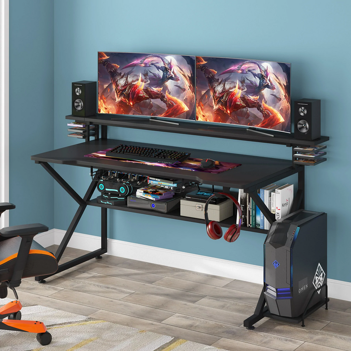 Gaming Desk with Storage Shelf and Monitors Shelf 5*1 - Black  for sale in Egypt from Games2Egypt
