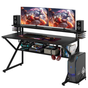  Gaming Desk with Storage Shelf and Monitors Shelf 5*1 - Black -  for sale in Egypt from Games2Egypt