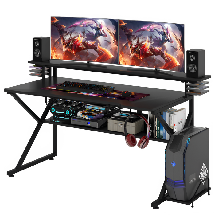  Gaming Desk with Storage Shelf and Monitors Shelf 5*1 - Black  for sale in Egypt from Games2Egypt