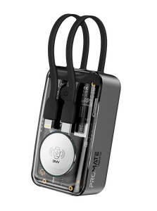 Promate Mavrix Transparent Power Bank with USB-C & Lightning Cable 10000mAh  -  for sale in Egypt from Games2Egypt