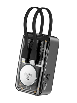 Promate Mavrix Transparent Power Bank with USB-C & Lightning Cable 10000mAh