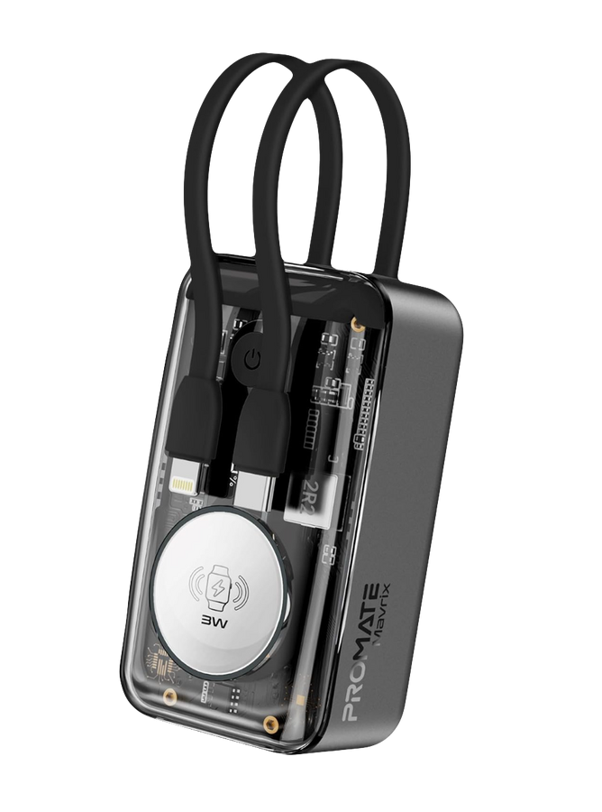 Promate Mavrix Transparent Power Bank with USB-C & Lightning Cable 10000mAh 