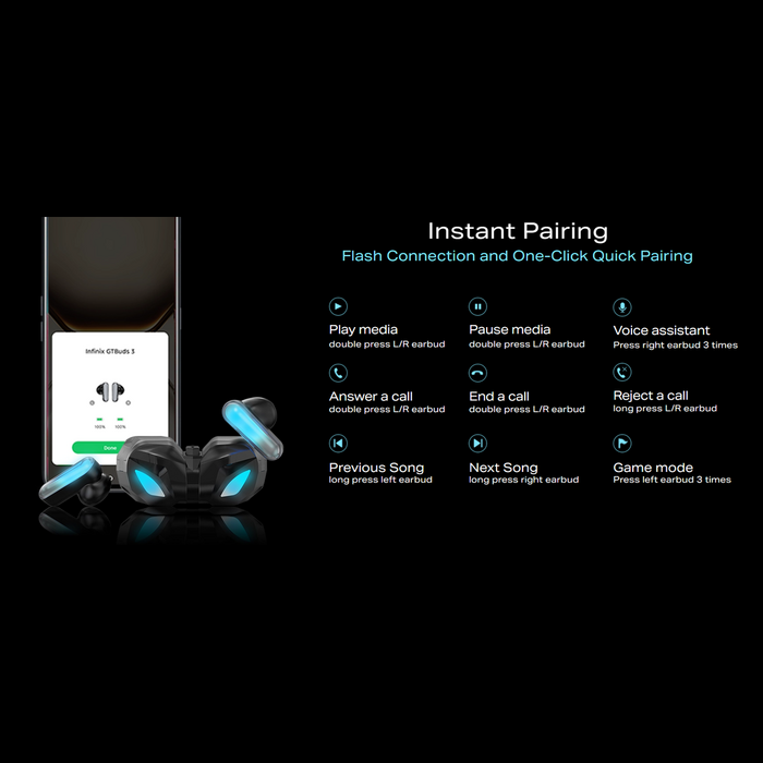 Infinix GTBuds 3 Wireless Earbuds - Black  for sale in Egypt from Games2Egypt