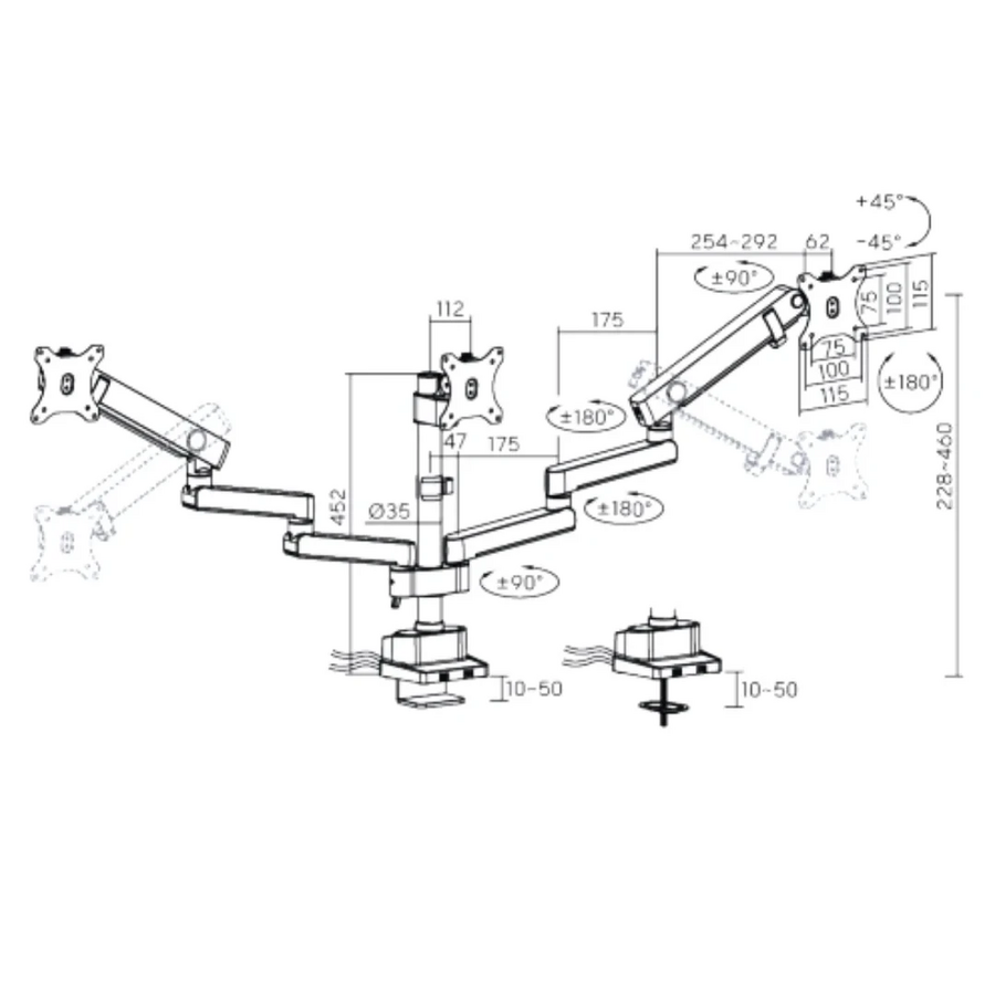 SADES Hydra SA-MS03 Triple Monitor Stand Mount Arm - Black – image 7